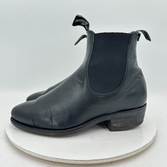 R.M. Williams Men Size 8 Black Leather Oil Resistant Side Elastic Chelsea Boot - Picture 1 of 12